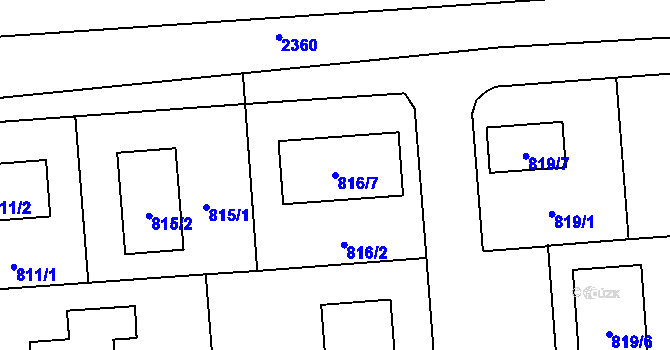 Parcela st. 816/7 v KÚ Újezd u Uničova, Katastrální mapa