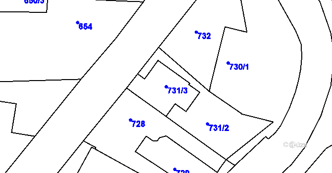 Parcela st. 731/3 v KÚ Újezd u Uničova, Katastrální mapa