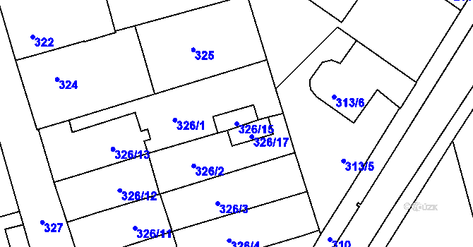 Parcela st. 326/15 v KÚ Újezd u Uničova, Katastrální mapa