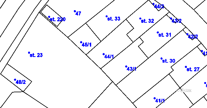 Parcela st. 44/1 v KÚ Újezd u Mohelnice, Katastrální mapa