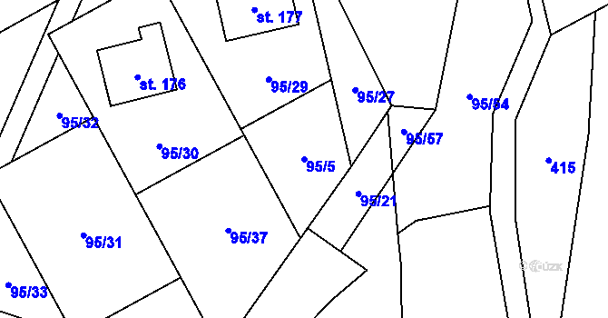 Parcela st. 95/5 v KÚ Újezd u Mohelnice, Katastrální mapa