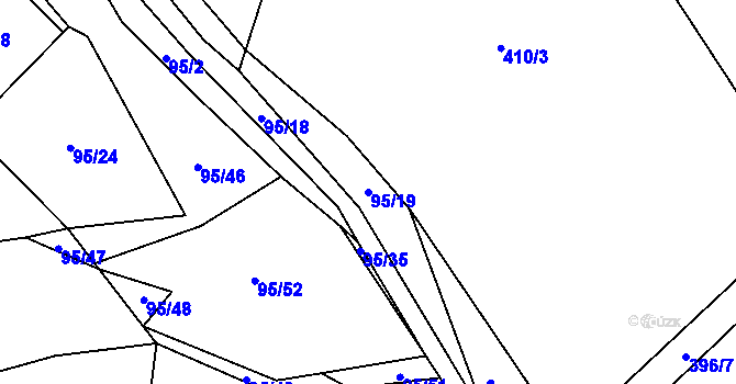 Parcela st. 95/19 v KÚ Újezd u Mohelnice, Katastrální mapa