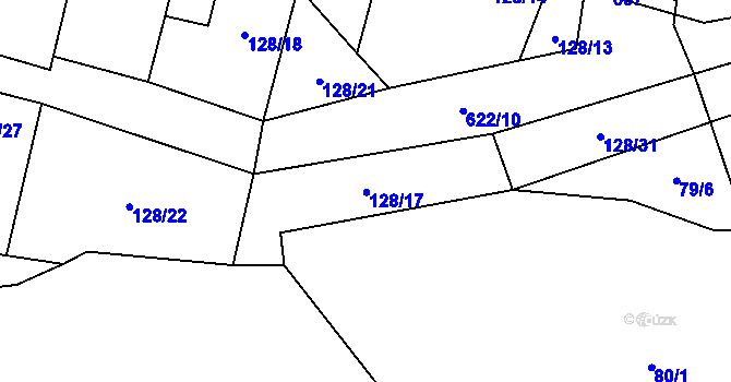 Parcela st. 128/17 v KÚ Újezd u Mohelnice, Katastrální mapa
