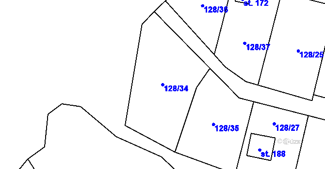 Parcela st. 128/34 v KÚ Újezd u Mohelnice, Katastrální mapa