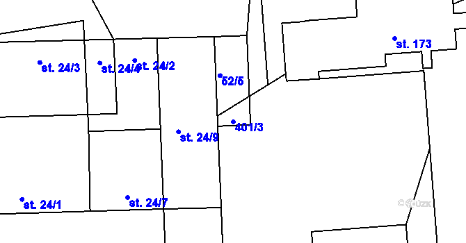 Parcela st. 401/3 v KÚ Újezd u Mohelnice, Katastrální mapa