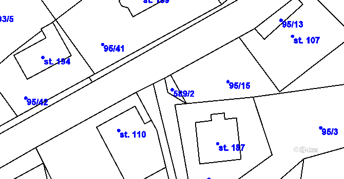 Parcela st. 589/2 v KÚ Újezd u Mohelnice, Katastrální mapa