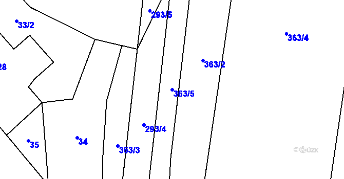 Parcela st. 363/5 v KÚ Újezd u Mohelnice, Katastrální mapa