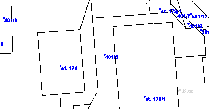 Parcela st. 401/6 v KÚ Újezd u Mohelnice, Katastrální mapa