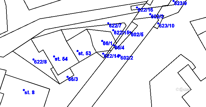 Parcela st. 622/14 v KÚ Újezd u Mohelnice, Katastrální mapa