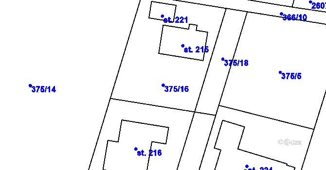 Parcela st. 375/16 v KÚ Újezd u Mohelnice, Katastrální mapa