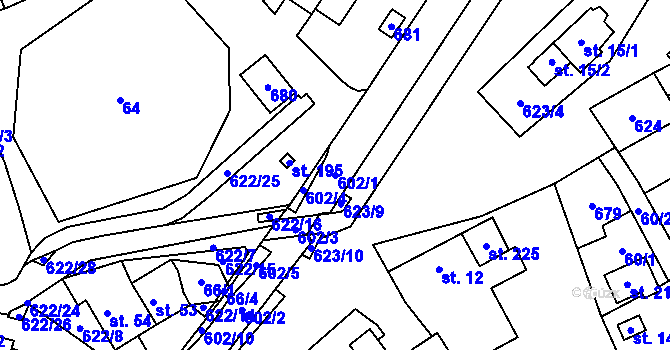 Parcela st. 602/1 v KÚ Újezd u Mohelnice, Katastrální mapa