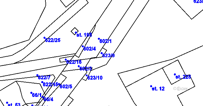 Parcela st. 623/9 v KÚ Újezd u Mohelnice, Katastrální mapa