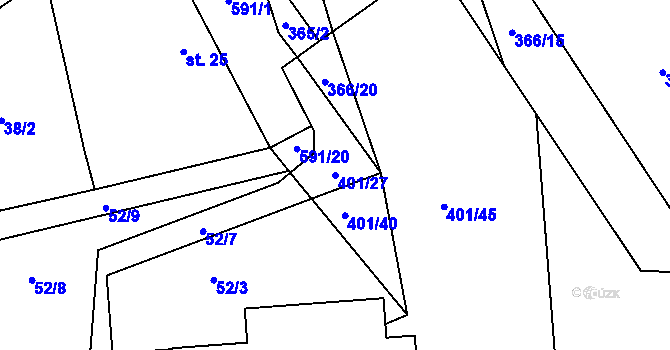 Parcela st. 401/27 v KÚ Újezd u Mohelnice, Katastrální mapa