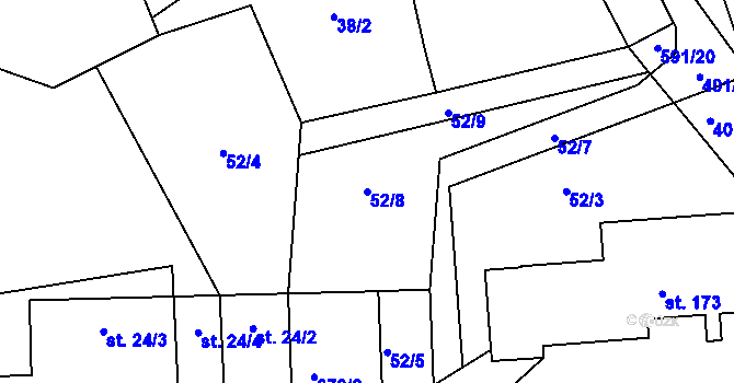 Parcela st. 52/8 v KÚ Újezd u Mohelnice, Katastrální mapa