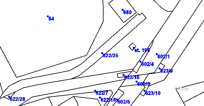 Parcela st. 622/25 v KÚ Újezd u Mohelnice, Katastrální mapa