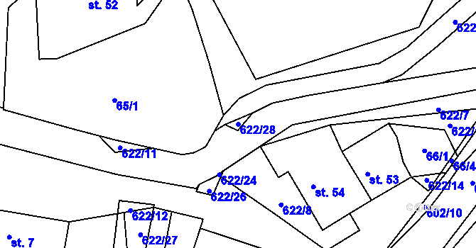 Parcela st. 622/28 v KÚ Újezd u Mohelnice, Katastrální mapa