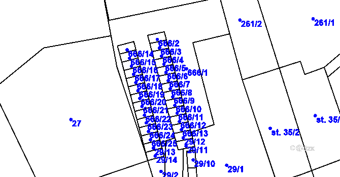 Parcela st. 666/8 v KÚ Újezd u Mohelnice, Katastrální mapa
