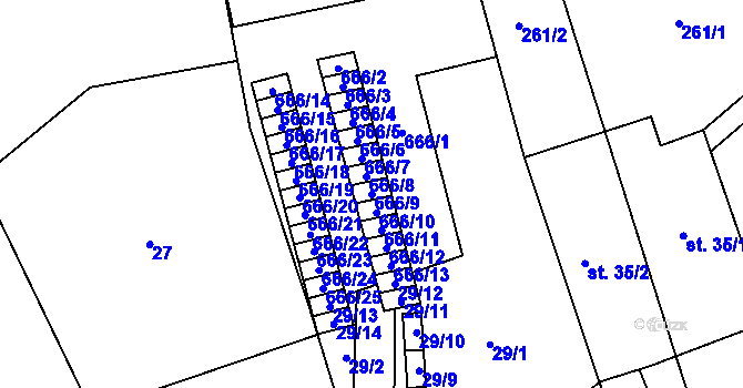 Parcela st. 666/9 v KÚ Újezd u Mohelnice, Katastrální mapa