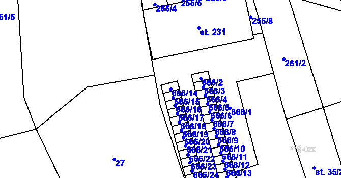 Parcela st. 666/14 v KÚ Újezd u Mohelnice, Katastrální mapa
