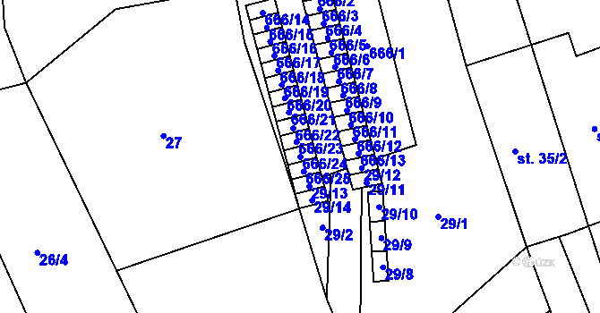 Parcela st. 666/24 v KÚ Újezd u Mohelnice, Katastrální mapa