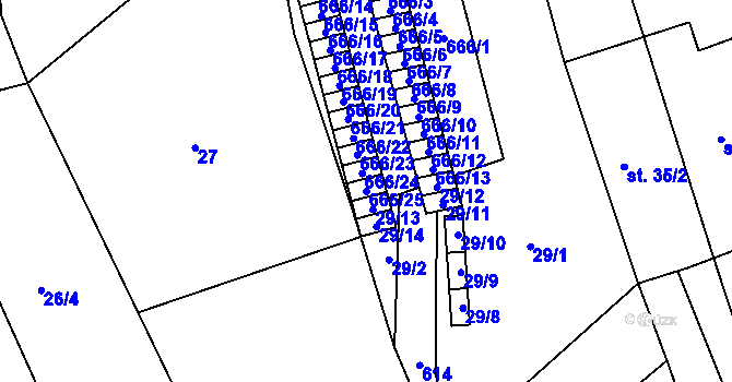 Parcela st. 666/25 v KÚ Újezd u Mohelnice, Katastrální mapa