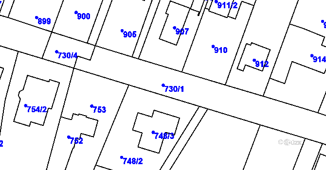 Parcela st. 730/1 v KÚ Újezd nad Lesy, Katastrální mapa