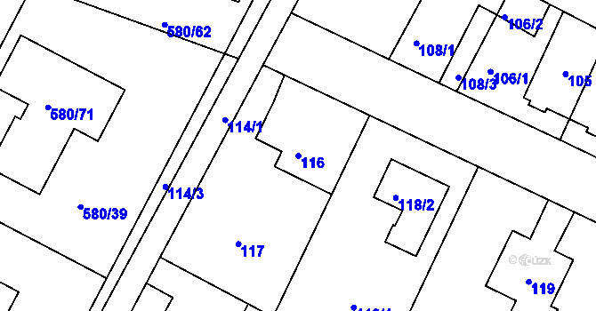 Parcela st. 116 v KÚ Újezd nad Lesy, Katastrální mapa