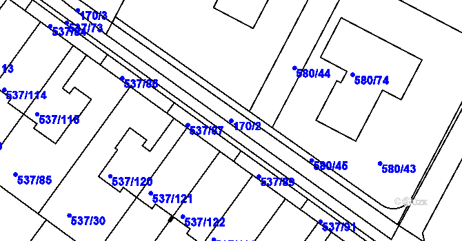 Parcela st. 170/2 v KÚ Újezd nad Lesy, Katastrální mapa