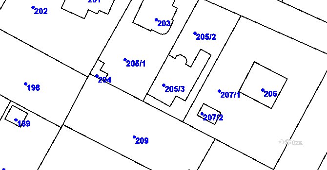 Parcela st. 205/3 v KÚ Újezd nad Lesy, Katastrální mapa