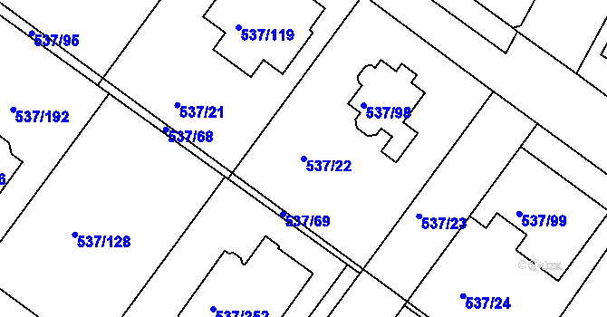 Parcela st. 537/22 v KÚ Újezd nad Lesy, Katastrální mapa