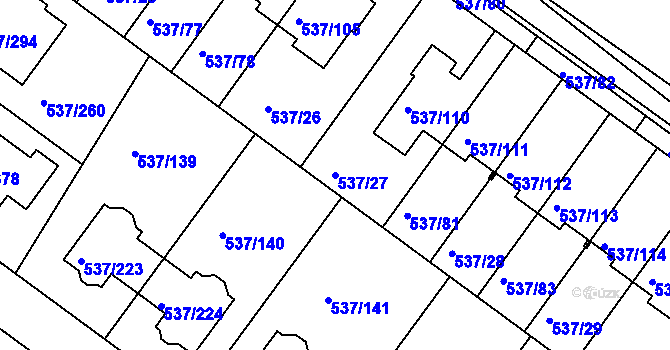 Parcela st. 537/27 v KÚ Újezd nad Lesy, Katastrální mapa