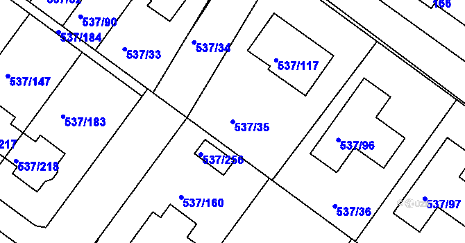 Parcela st. 537/35 v KÚ Újezd nad Lesy, Katastrální mapa