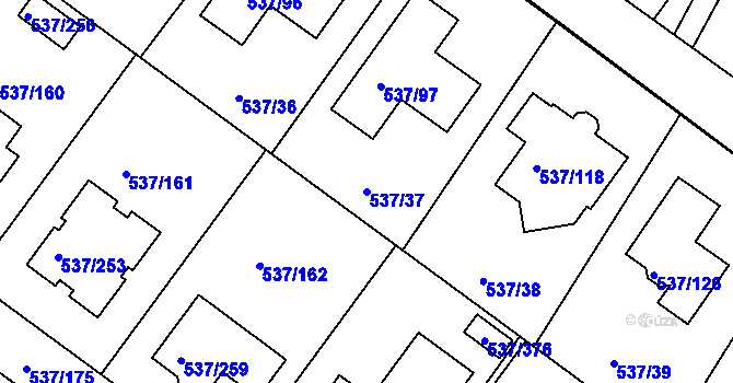 Parcela st. 537/37 v KÚ Újezd nad Lesy, Katastrální mapa
