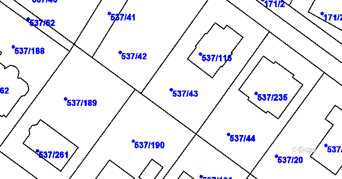 Parcela st. 537/43 v KÚ Újezd nad Lesy, Katastrální mapa