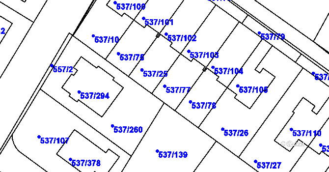 Parcela st. 537/77 v KÚ Újezd nad Lesy, Katastrální mapa