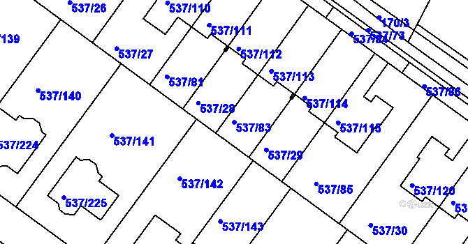 Parcela st. 537/83 v KÚ Újezd nad Lesy, Katastrální mapa