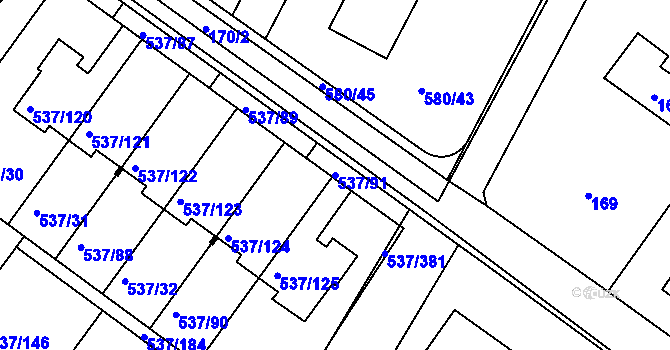 Parcela st. 537/91 v KÚ Újezd nad Lesy, Katastrální mapa