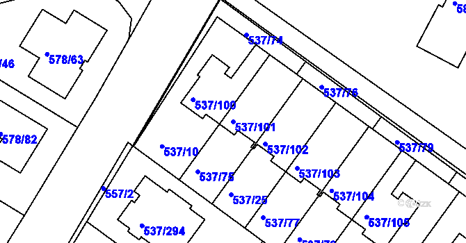 Parcela st. 537/101 v KÚ Újezd nad Lesy, Katastrální mapa