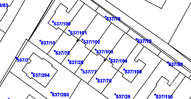 Parcela st. 537/103 v KÚ Újezd nad Lesy, Katastrální mapa