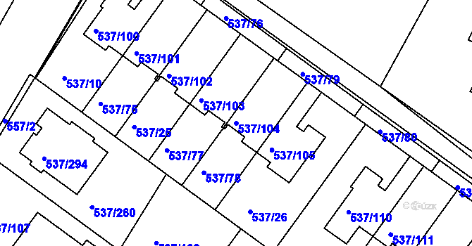 Parcela st. 537/104 v KÚ Újezd nad Lesy, Katastrální mapa