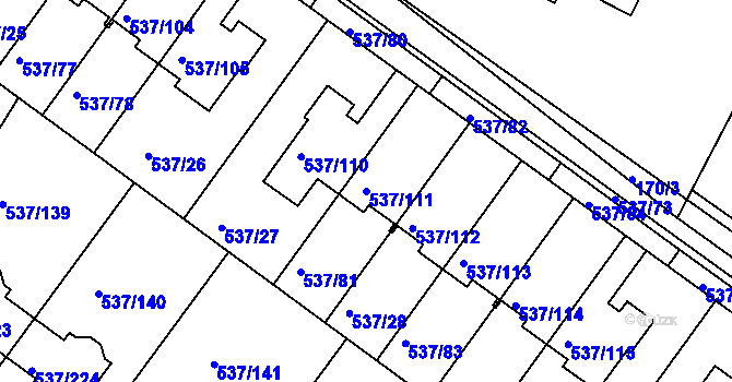 Parcela st. 537/111 v KÚ Újezd nad Lesy, Katastrální mapa