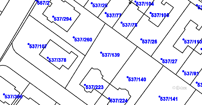 Parcela st. 537/139 v KÚ Újezd nad Lesy, Katastrální mapa
