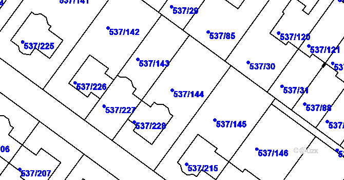 Parcela st. 537/144 v KÚ Újezd nad Lesy, Katastrální mapa