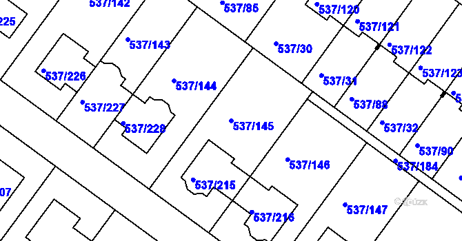Parcela st. 537/145 v KÚ Újezd nad Lesy, Katastrální mapa