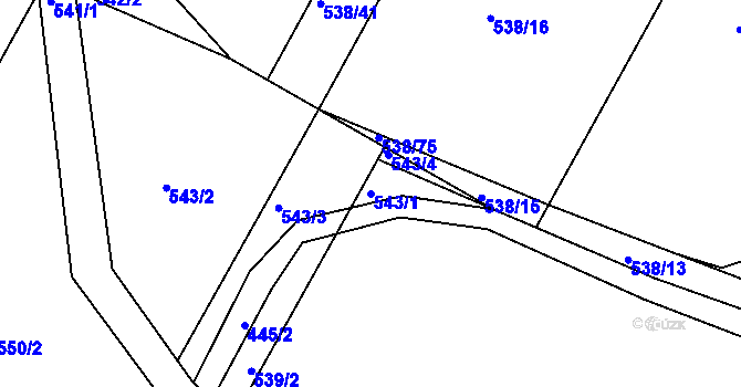 Parcela st. 543/1 v KÚ Újezd nad Lesy, Katastrální mapa