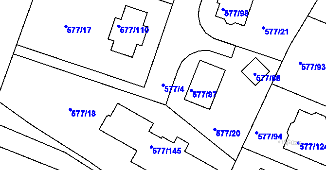 Parcela st. 577/4 v KÚ Újezd nad Lesy, Katastrální mapa