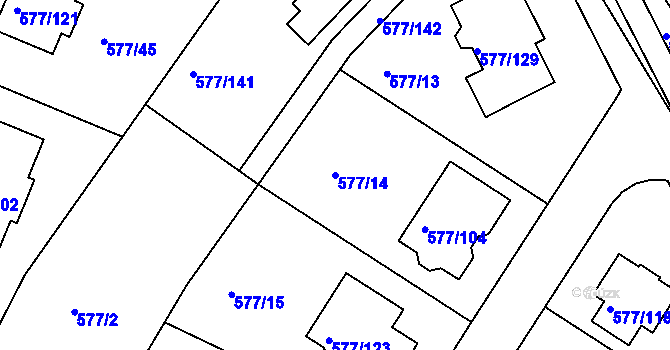 Parcela st. 577/14 v KÚ Újezd nad Lesy, Katastrální mapa