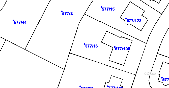Parcela st. 577/16 v KÚ Újezd nad Lesy, Katastrální mapa