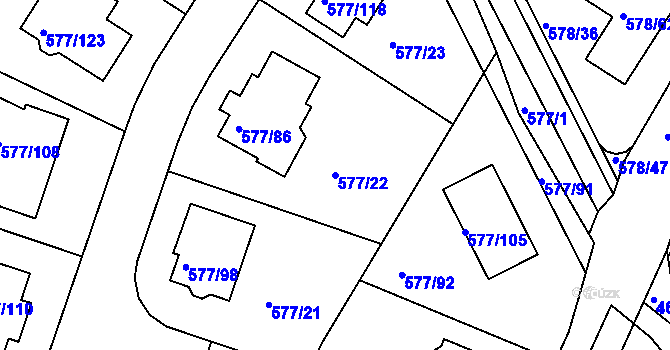 Parcela st. 577/22 v KÚ Újezd nad Lesy, Katastrální mapa