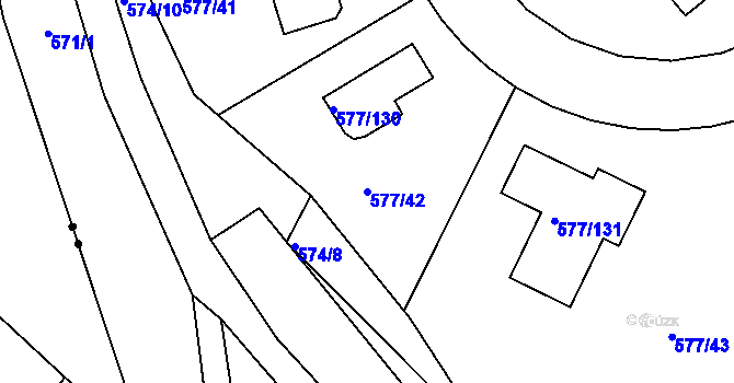 Parcela st. 577/42 v KÚ Újezd nad Lesy, Katastrální mapa